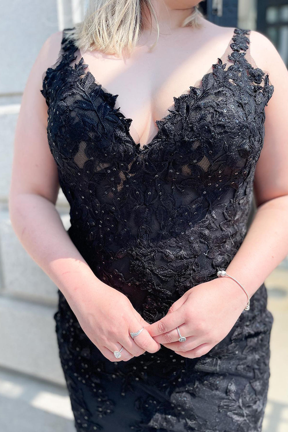 knee length dresses for ladies Plus-Size Sequin Mermaid Prom Dress CD975C Black / 16 main image 1