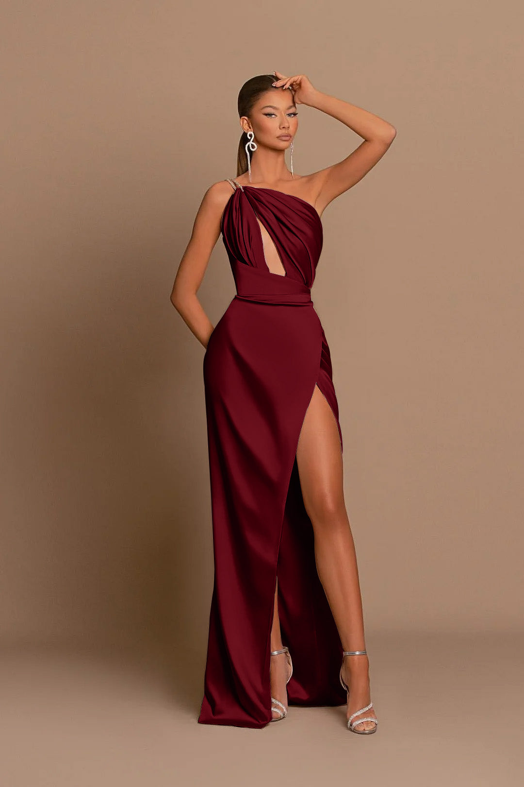 one shoulder spaghetti strap dress Lavetir Evening Dresses 2026 One-Shoulder Spaghetti Strap Trumpet/Mermaid Ruched Sleeveless Long Prom Gowns with Split Side