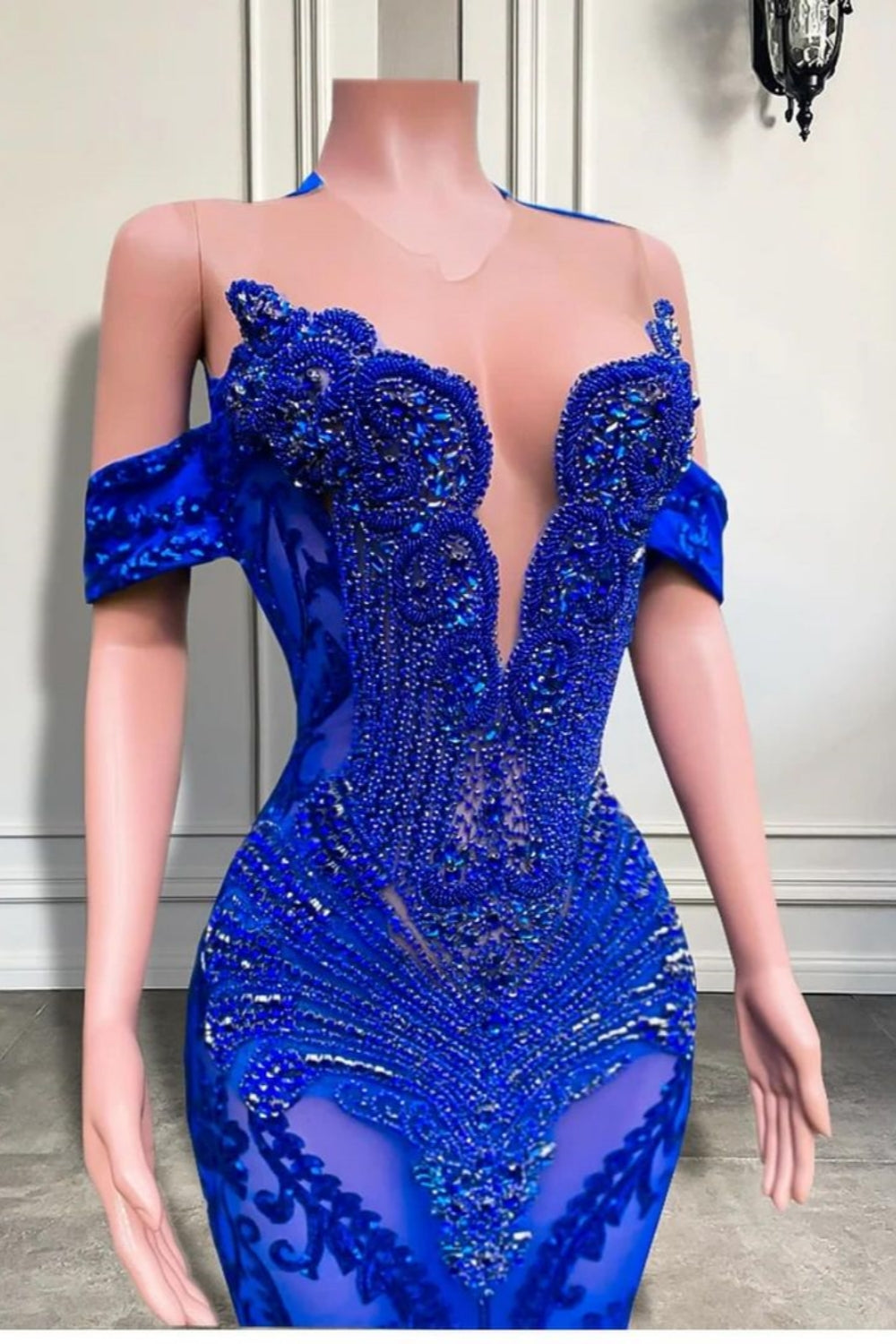 Charming Off-The-Shoulder Sequined Royal Blue Mermaid Prom Dresses BIZTUNNEL Charming Off-The-Shoulder Sequined Royal Blue Mermaid Prom Dresses BIZTUNNEL