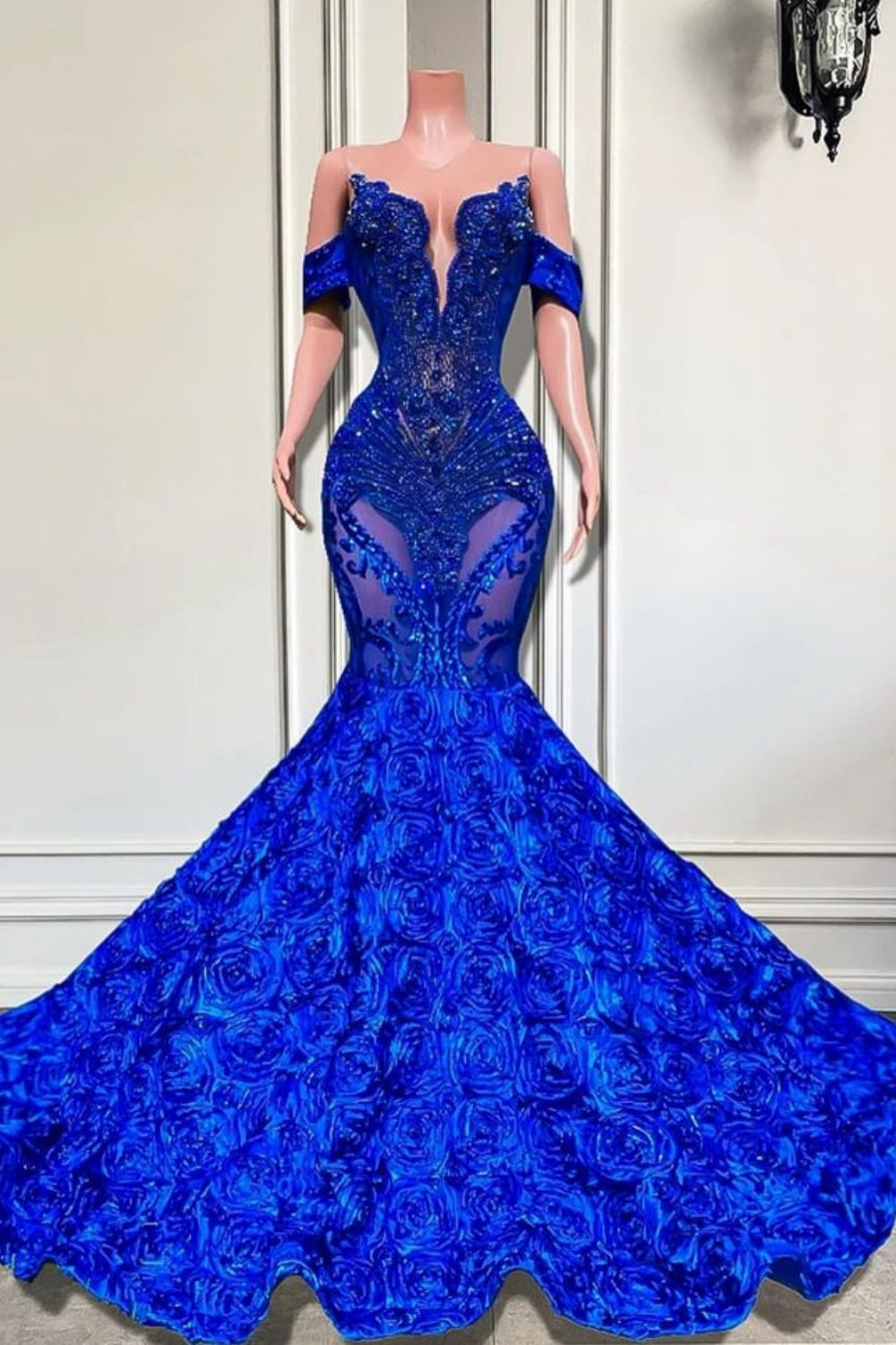 Charming Off-The-Shoulder Sequined Royal Blue Mermaid Prom Dresses Charming Off-The-Shoulder Sequined Royal Blue Mermaid Prom Dresses