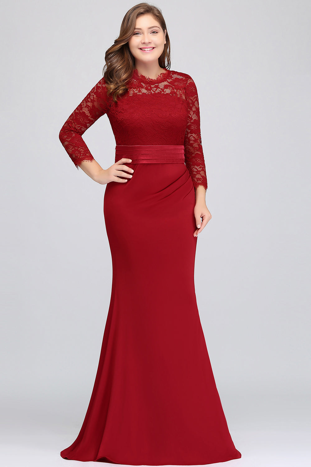 Charming Plus Sizes Long Lace Mermaid Bridesmaid Dress with Sleeves BIZTUNNEL Charming Plus Sizes Long Lace Mermaid Bridesmaid Dress with Sleeves BIZTUNNEL