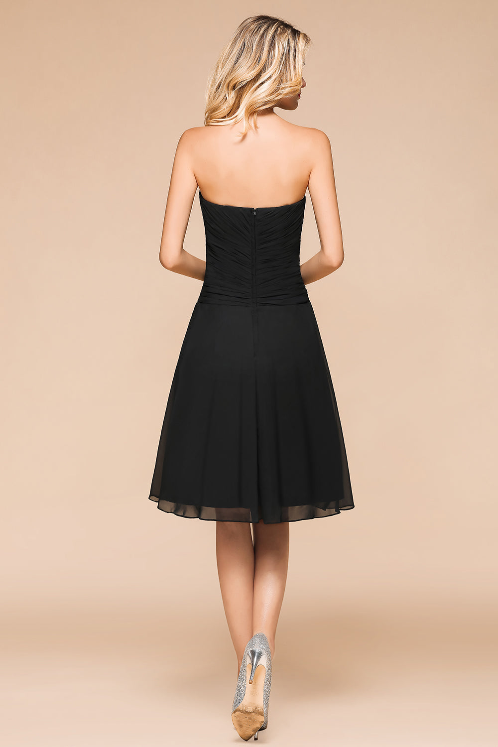 black strapless bridesmaid dresses Ladivine 7496 Bridesmaids Dress A Line Soft Satin Keyhole Gown / 14 Sleeve Length Black Strapless Satin Dress with