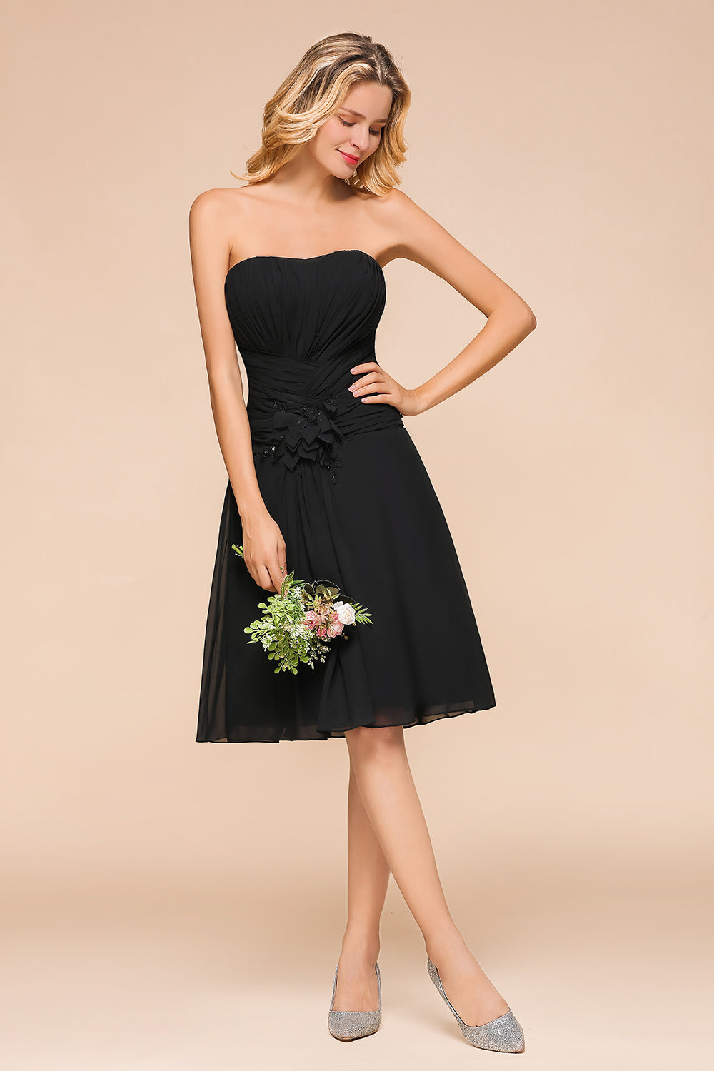 black short bridesmaid dresses Simple Black Side Slit Short Bridesmaid Dresses, Cheap Unique Sequin Long Bridesmaid Gown,MBD115