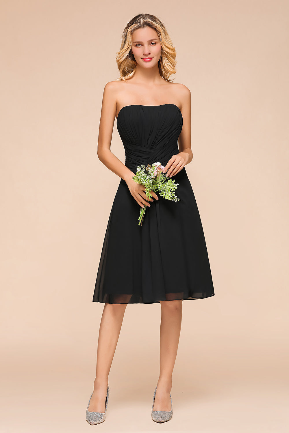 Chic Black Short A-line Chiffon Strapless Backless Bridesmaid Dress Chic Black Short A-line Chiffon Strapless Backless Bridesmaid Dress