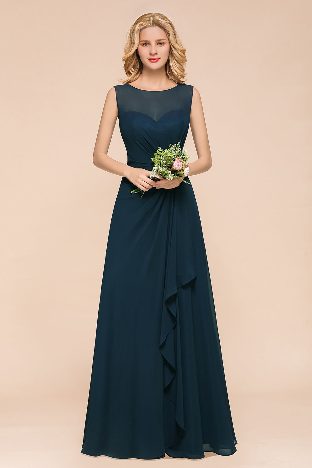 bridesmaid dresses chic Chic V-Neck Long Sleeves Slit Chiffon Bridesmaid Dresses With Pockets –  mollyevers.com main image 0