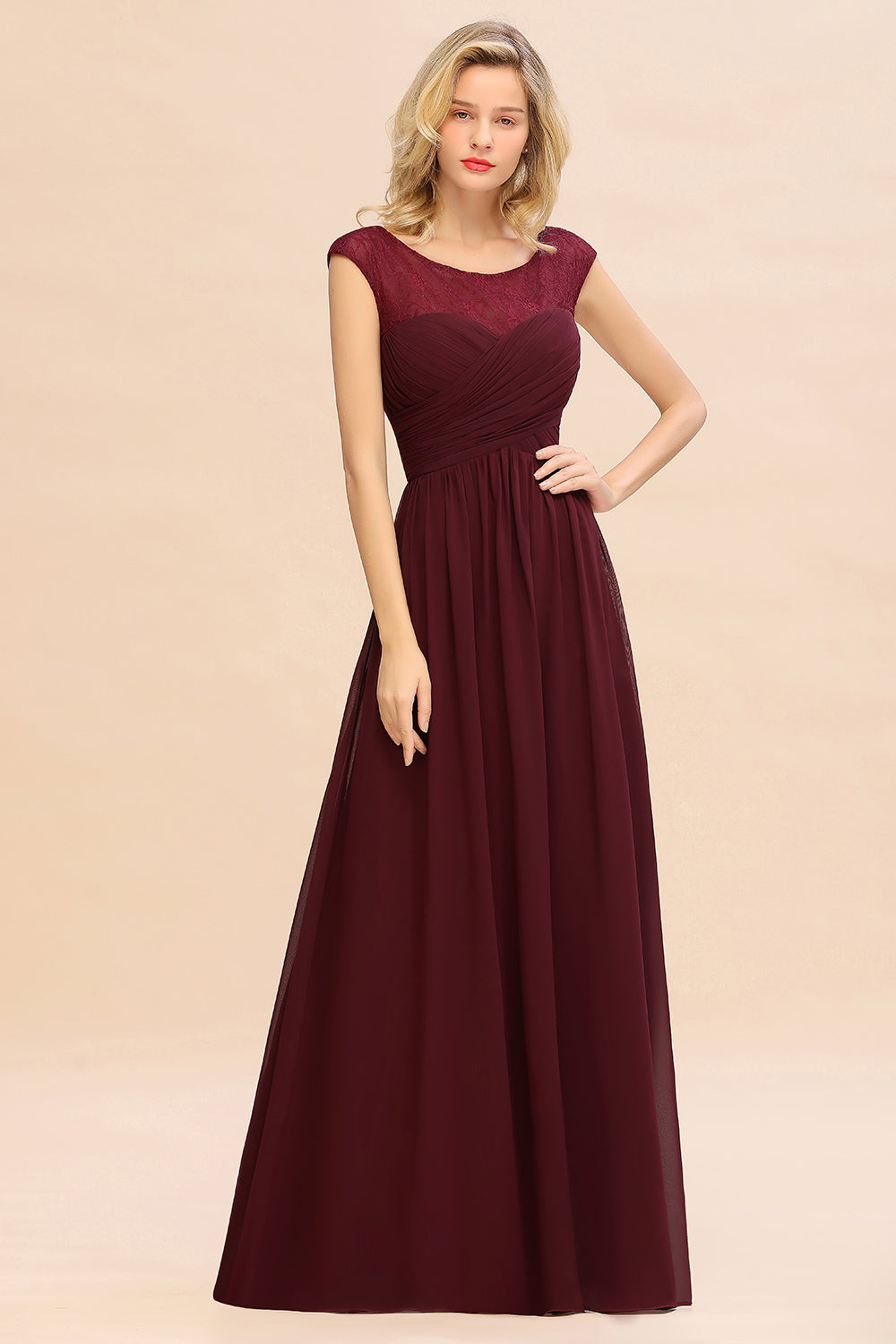 Chic Long A-Line Chiffon Ruffles Chiffon Burgundy Bridesmaid Dresses BIZTUNNEL Chic Long A-Line Chiffon Ruffles Chiffon Burgundy Bridesmaid Dresses BIZTUNNEL