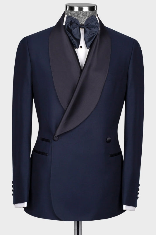 Gustave Chic Navy Blue Shawl Lapel Double Breasted Wedding Suits Gustave Chic Navy Blue Shawl Lapel Double Breasted Wedding Suits
