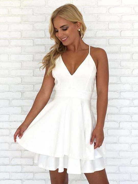 Chic Short Chiffon Layers V-Neck Spaghetti Straps Homecoming Dress Chic Short Chiffon Layers V-Neck Spaghetti Straps Homecoming Dress