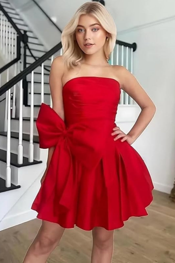 Chic Short Homecoming Dresses A-line Sleeveless Strapless Ruched Lace –  BIZTUNNEL