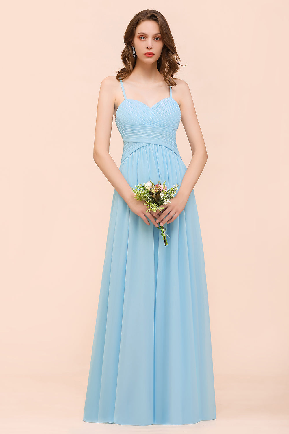 Chic Sky Blue Sweetheart Spaghetti Straps Chiffon Long Bridesmaid Dres BIZTUNNEL Chic Sky Blue Sweetheart Spaghetti Straps Chiffon Long Bridesmaid Dres BIZTUNNEL