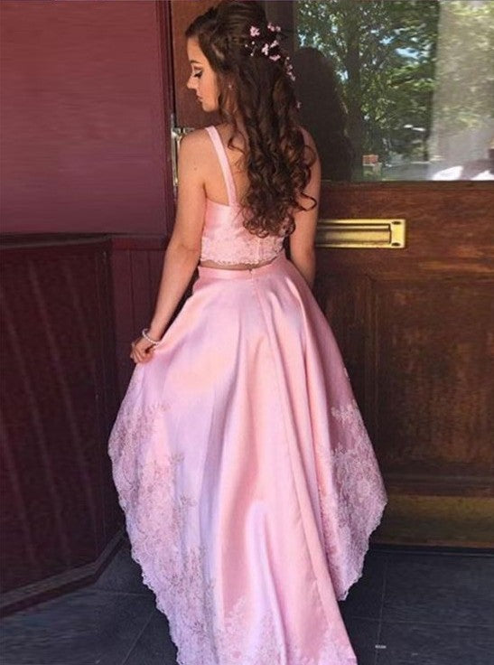 2 piece a line prom dress A-line Two Piece Prom Dresses,Burgundy Satin Halter Long Formal Dresses,apd1810