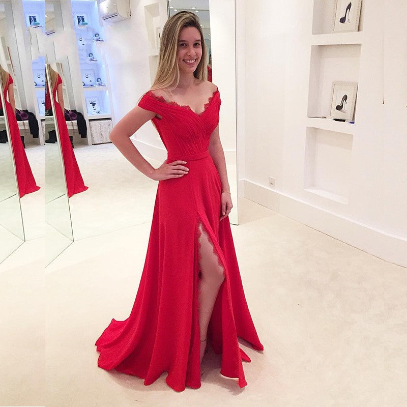Classy A-Line Off-the-shoulder Long Prom Dress With Slit Classy A-Line Off-the-shoulder Long Prom Dress With Slit