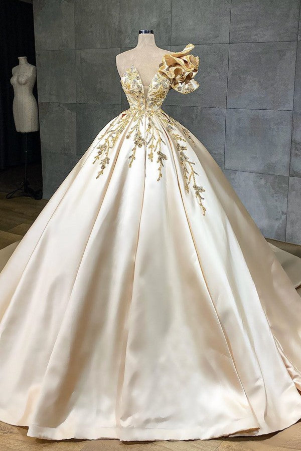 Classy Long A-Line Sweetheart Crystal Satin Ruffles Wedding Dress Classy Long A-Line Sweetheart Crystal Satin Ruffles Wedding Dress