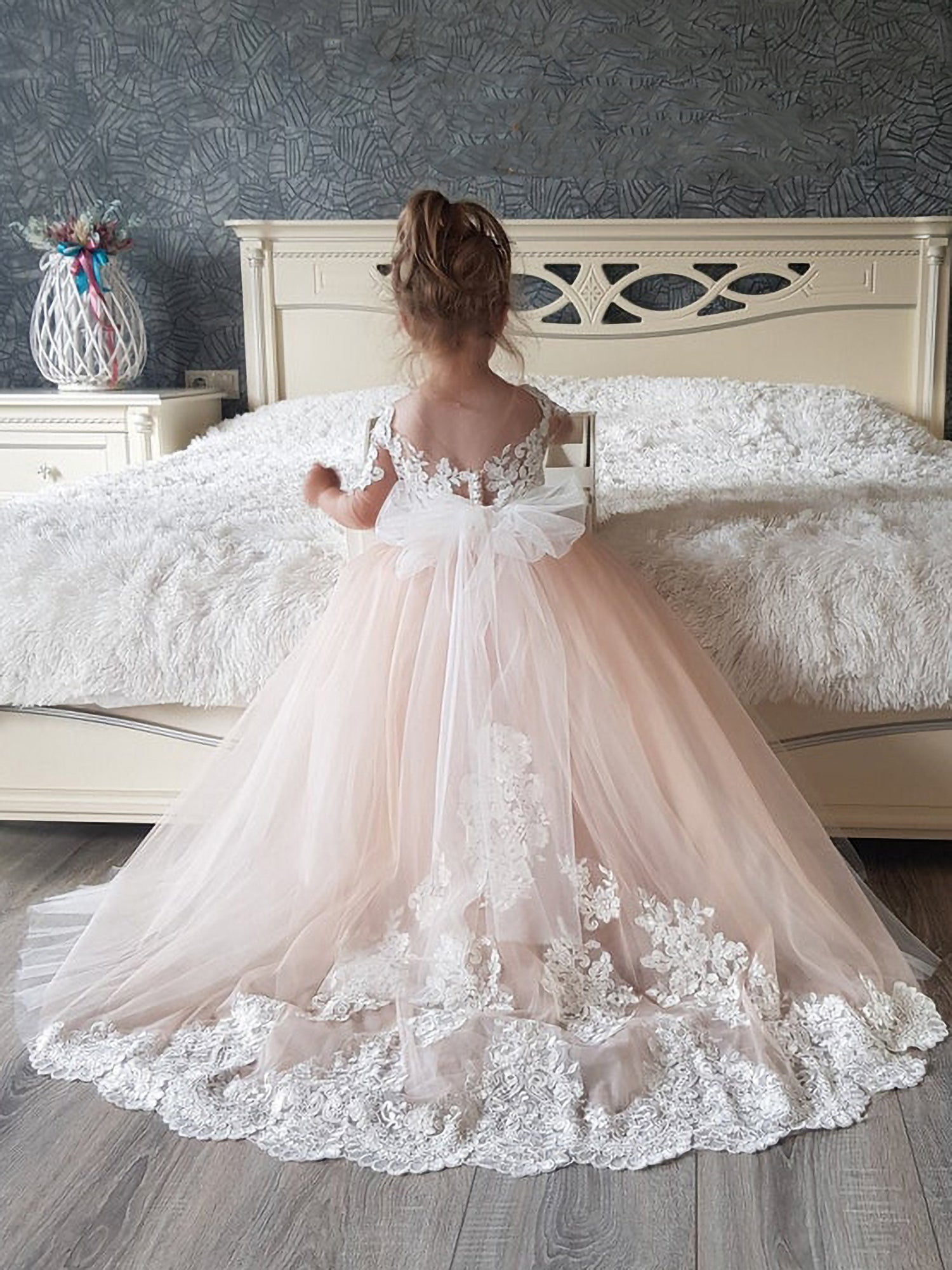 Cute Long Princess Boho Flower Girl Dresses with Sleeves – BIZTUNNEL