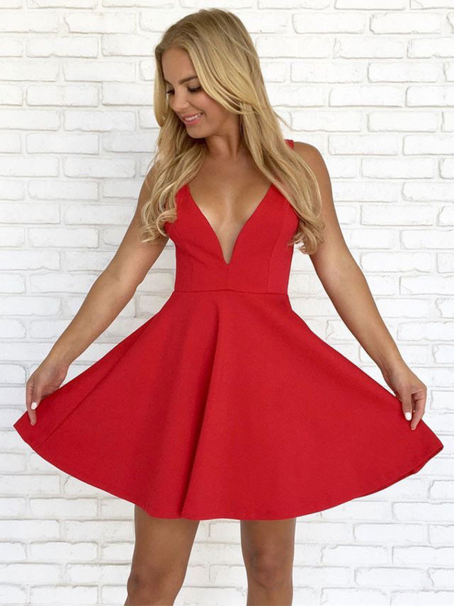 Cute Short A-line V Neck Sleeveless Backless Prom Dresses Cute Short A-line V Neck Sleeveless Backless Prom Dresses