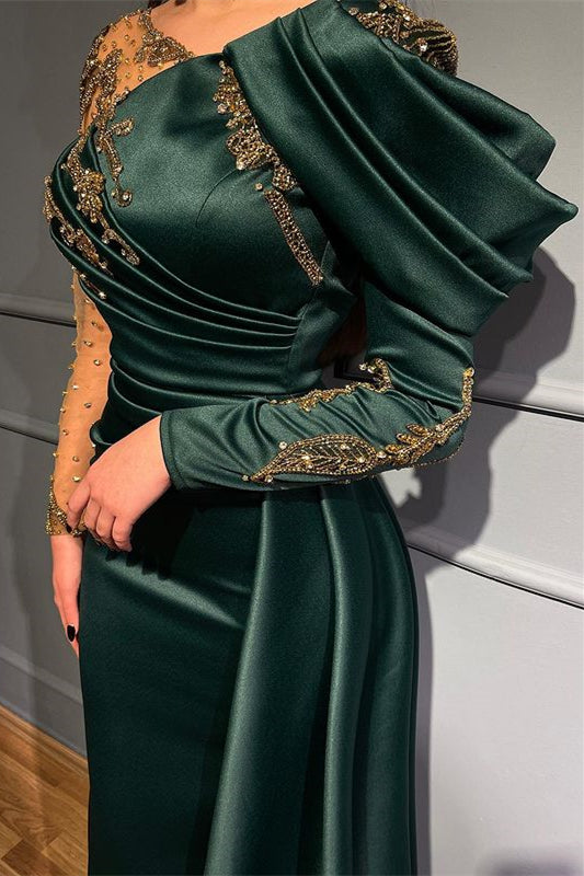 Dark Green Long Sleeves Mermaid Evening Dress with Beads Appliques Lac –  BIZTUNNEL