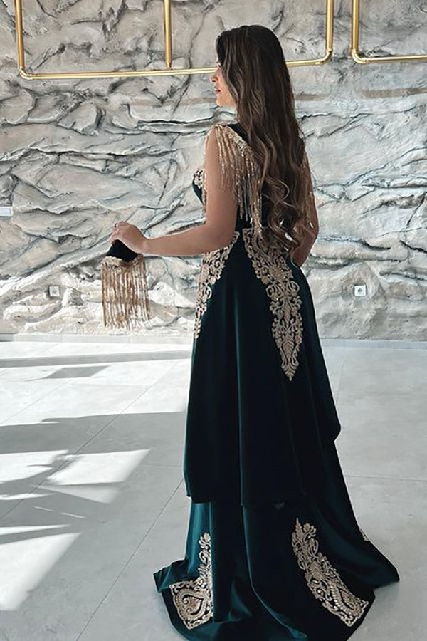 green emerald velvet dress Sky Blue Lace Applique Off Shoulder Detachable Over-skirt Prom Dresses –  AlineBridal main image 0