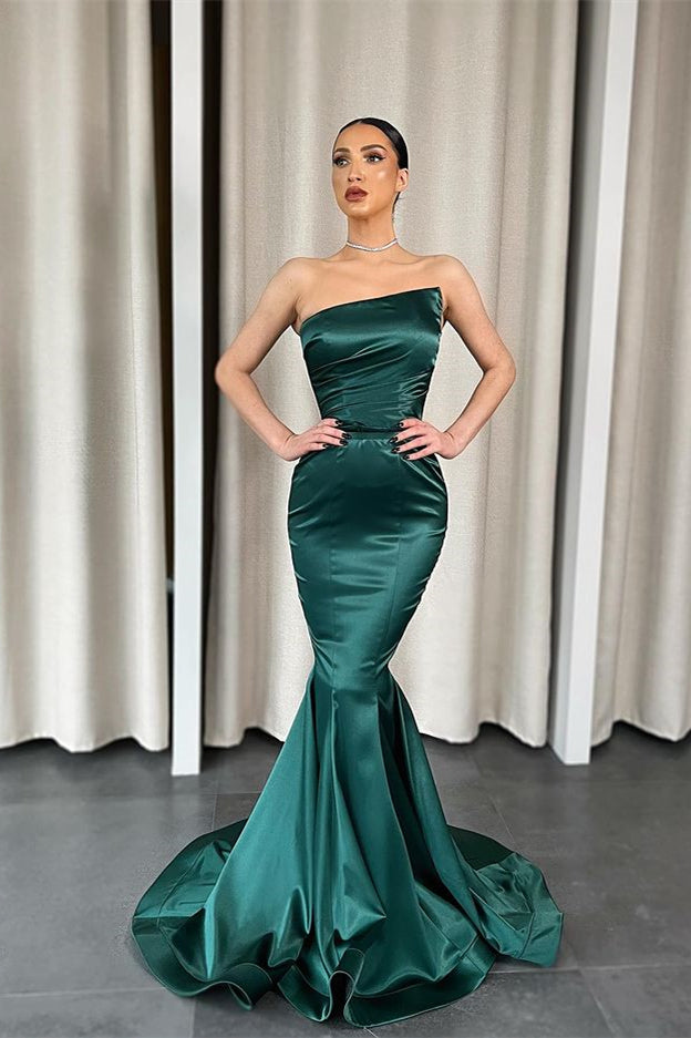 Elegant Dark Green Strapless Mermaid Long Prom Dress Evening Gowns main image 1