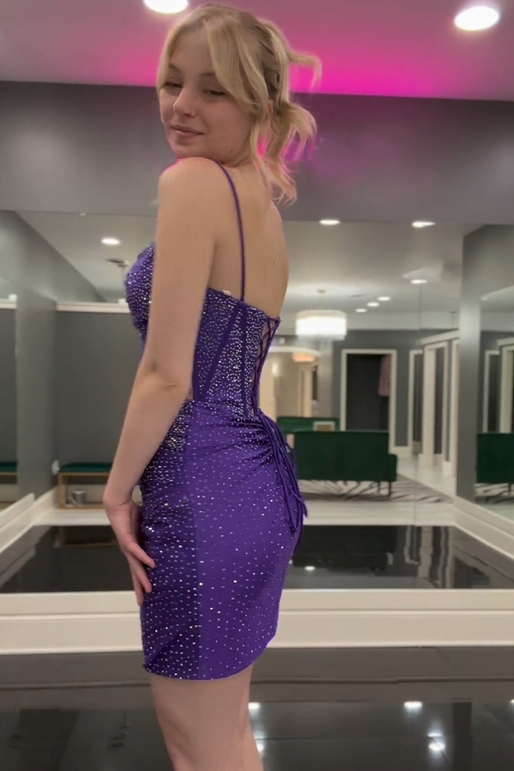 Dark Purple Sparkly Corset Tight Short Homecoming Dress with Beadings Dark Purple Sparkly Corset Tight Short Homecoming Dress with Beadings
