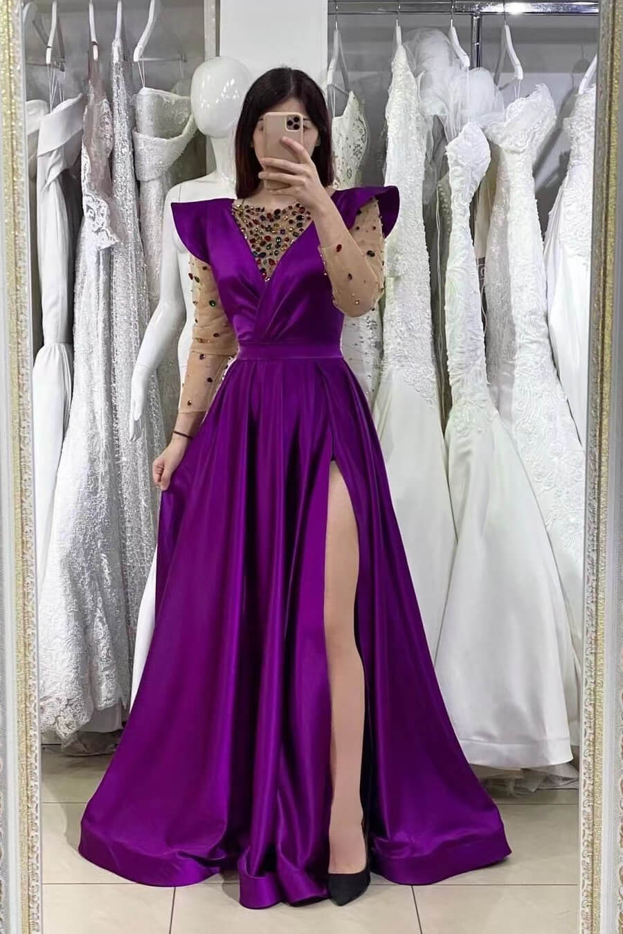 dark purple long sleeve prom dress Graceprom Women's Vintage Long Sleeves Velvet Evening Dresses with  Detachable Train Lace Appliques Prom Gown 12 Purple at Amazon Women's  Clothing store