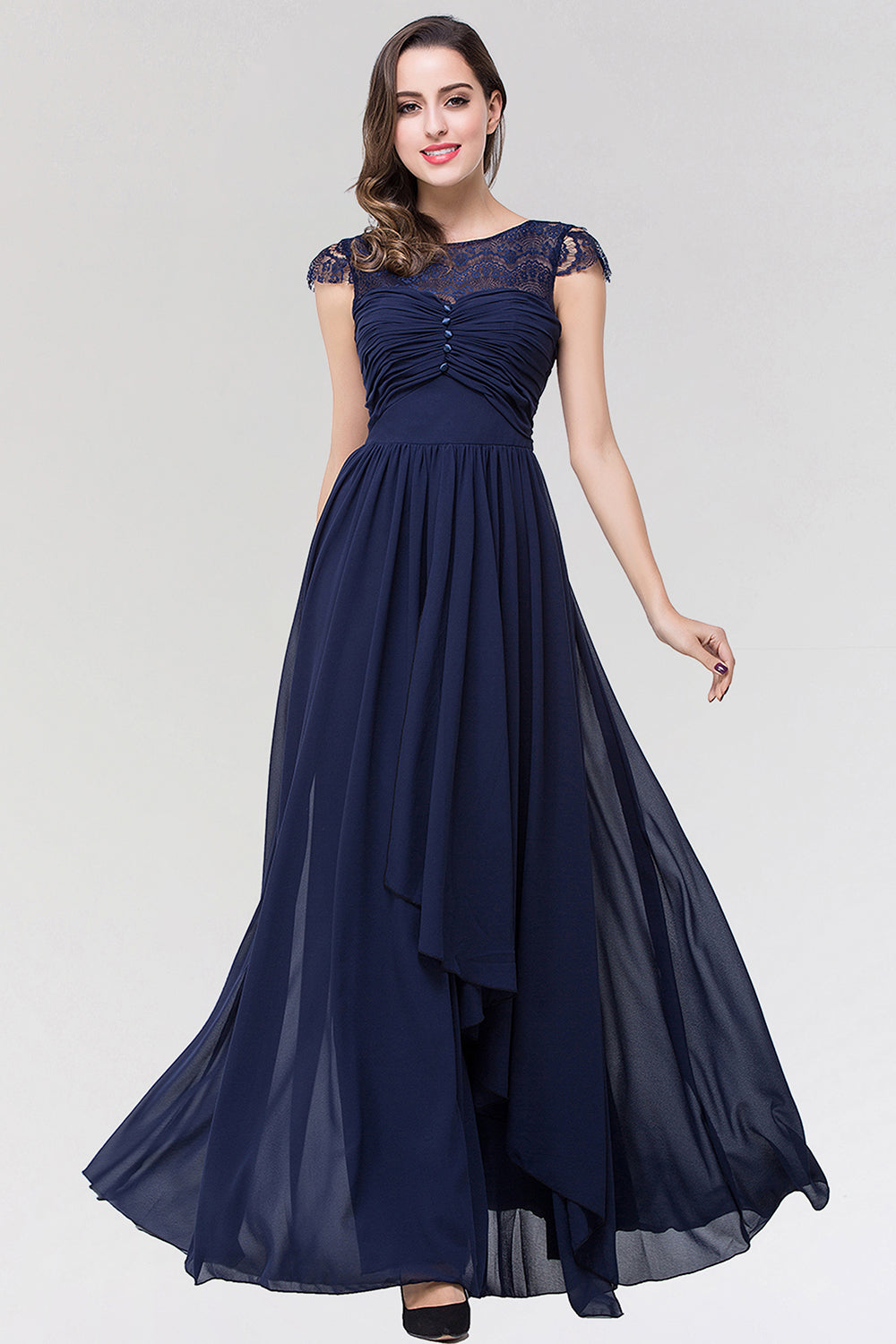 green emerald velvet dress Elegant A-Line Chiffon Lace Scoop Sleeveless Ruffles Long Bridesmaid Dress
