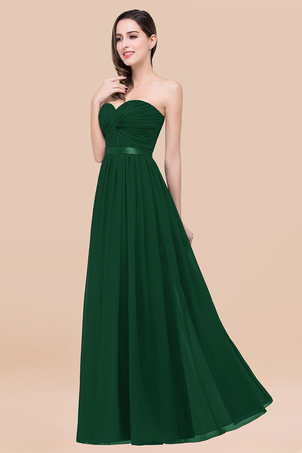 A-line Strapless Sweetheart Long Chiffon Prom Dress Bridesmaid Gown