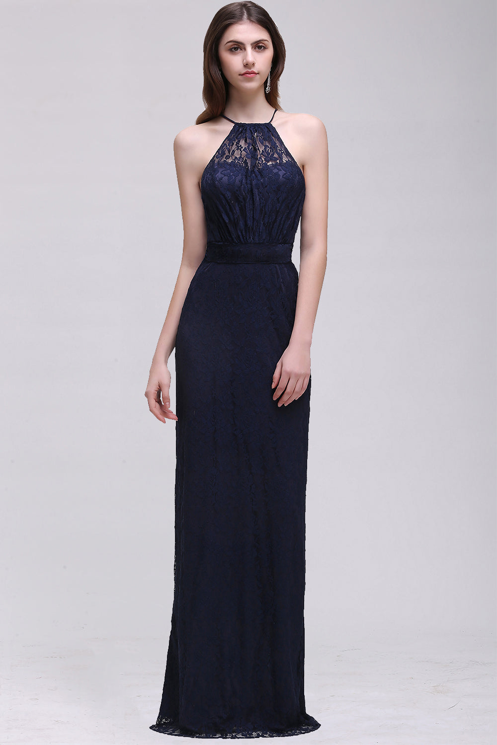 Elegant A-Line Lace Halter Sleeveless Long Bridesmaid Dress BIZTUNNEL Elegant A-Line Lace Halter Sleeveless Long Bridesmaid Dress BIZTUNNEL