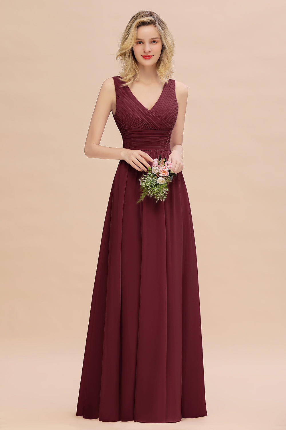 V-neck Elastic Sain A-line Newest Long Bridesmaid Dresses main image 0