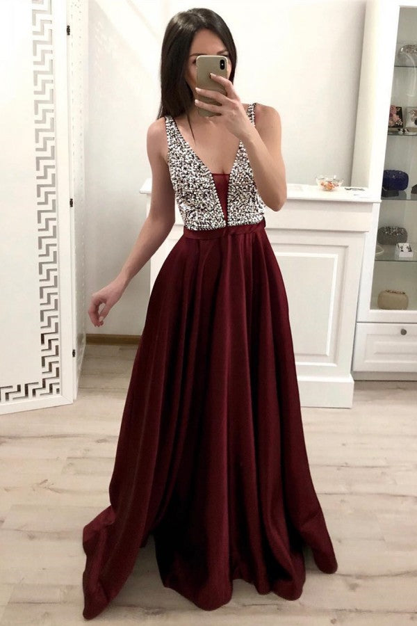 elegant open back prom dresses Elegant Purple Sequin Open Back Prom Dress,Purple Formal Gown Y6847 –  Simplepromdress main image 1