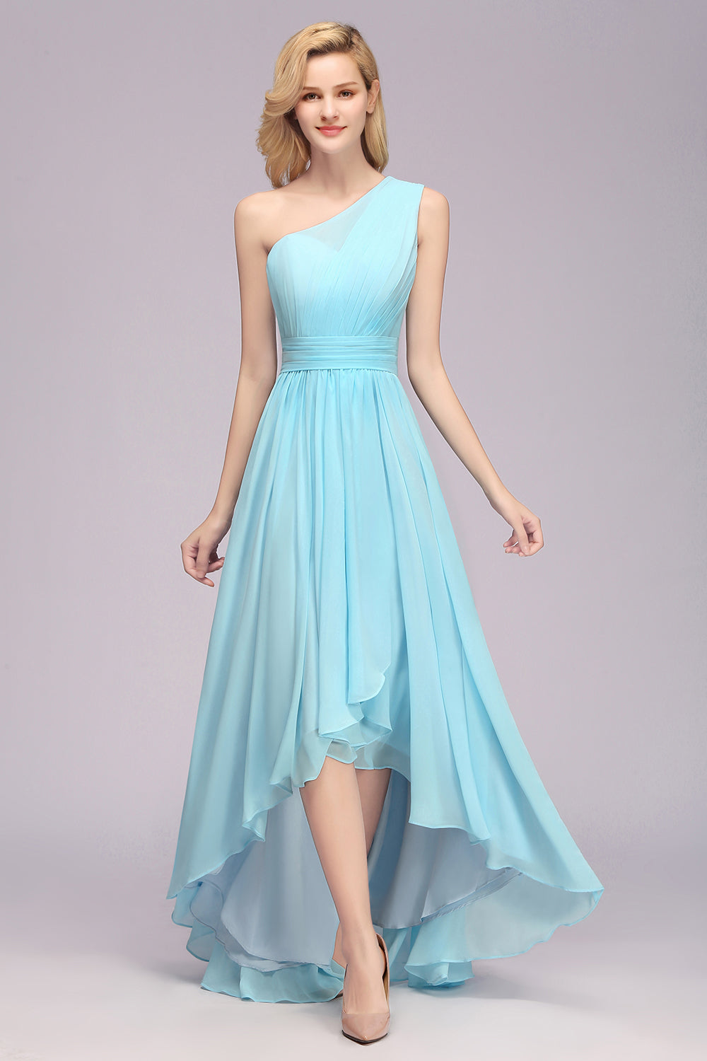 Elegant High Low One Shoulder A-Line Chiffon Bridesmaid Dresses