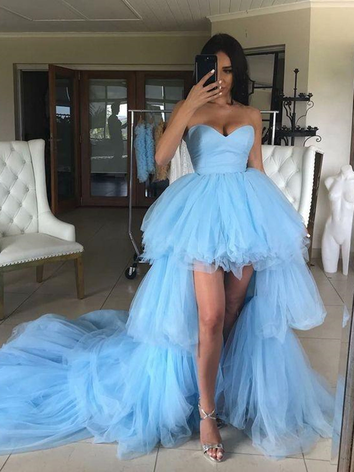 Elegant High Low Sweetheart Tulle Formal Graduation Prom Dresses Elegant High Low Sweetheart Tulle Formal Graduation Prom Dresses