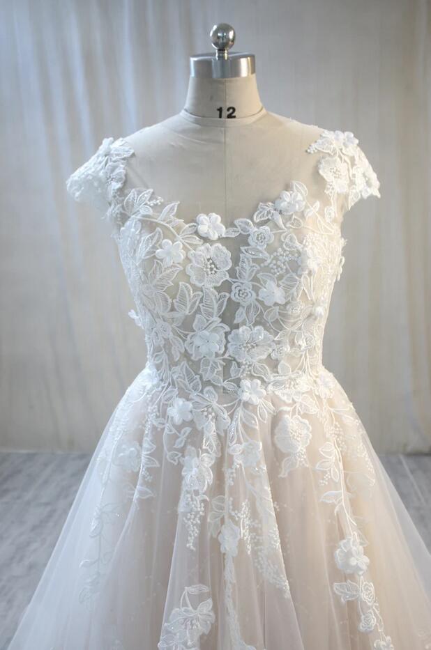 Long Sleeve A-Line Bateau Appliques Lace Sequins Wedding Dress main image 1
