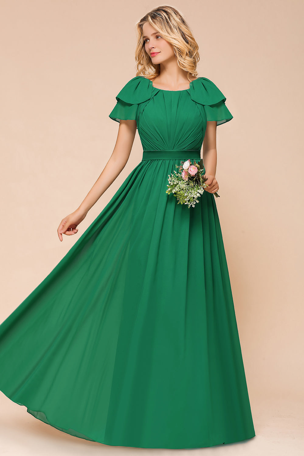 ruched chiffon bridesmaid dress Haisley Chic One Shouler Ruched Maxi Chiffon Bridesmaid Dresses, Dusty Rose main image 0