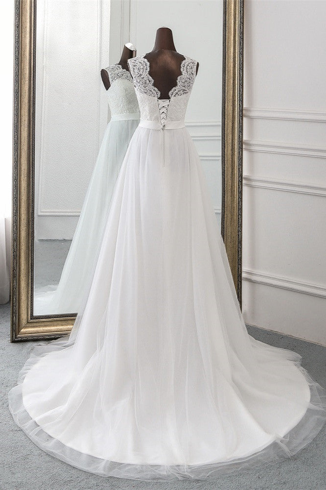 Elegant Long A-line Jewel Tulle Appliques Lace Wedding Dress Elegant Long A-line Jewel Tulle Appliques Lace Wedding Dress