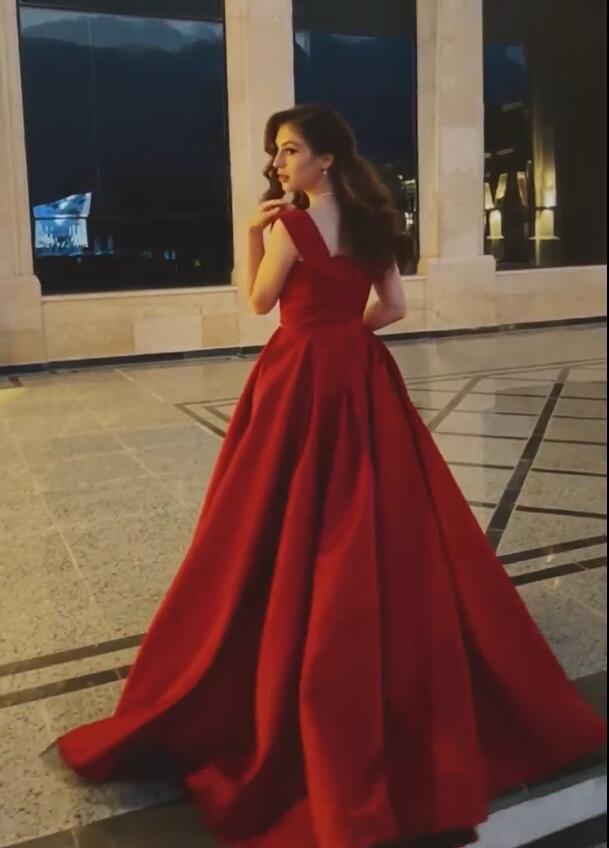Elegant Long A-line Off-the-shoulder Satin Red Prom Dress Elegant Long A-line Off-the-shoulder Satin Red Prom Dress