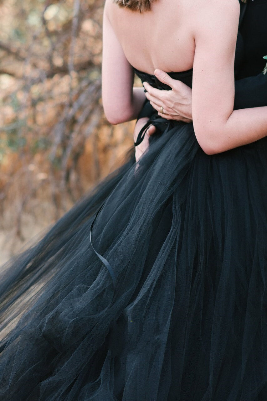 black dresses with puffy sleeves Simple V Neck Puffy Sleeves Satin Long Prom Dress, Satin Evening Dress –  shopluu main image 1
