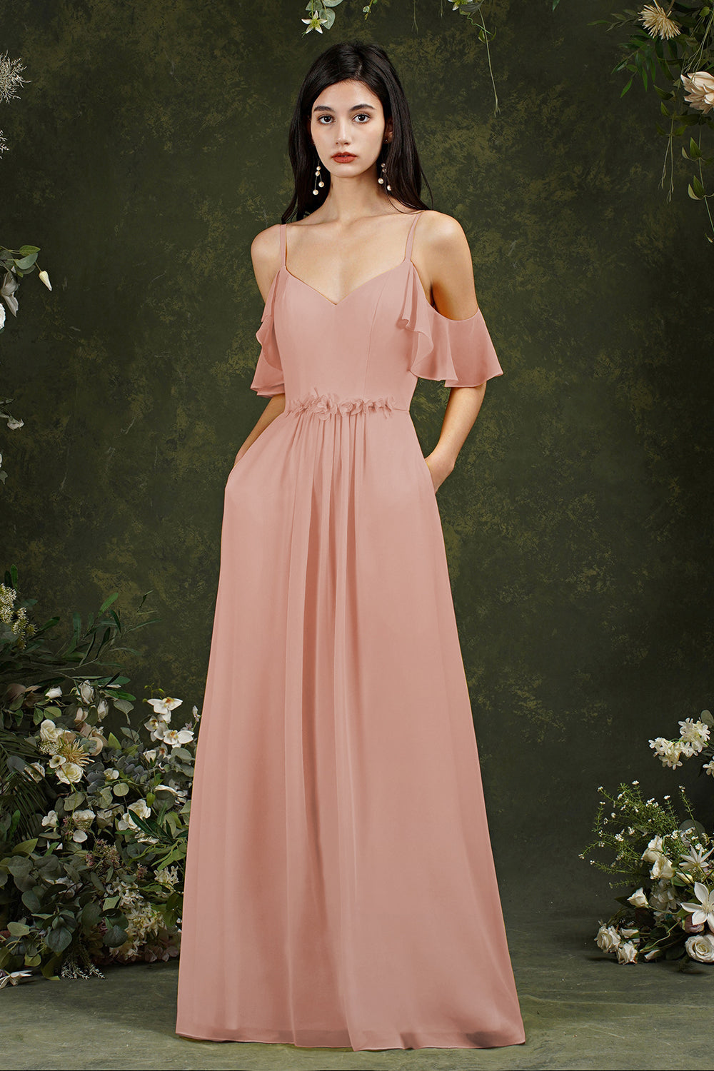 Elegant Long A-line Sweetheart Backless Chiffon Bridesmaid Dress With Pockets Elegant Long A-line Sweetheart Backless Chiffon Bridesmaid Dress With Pockets
