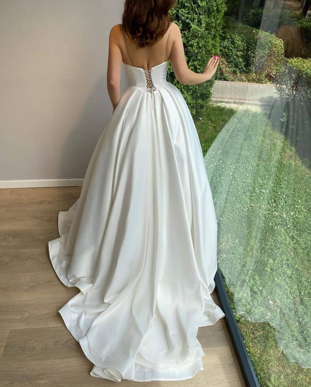 spaghetti strap satin ball gown wedding dress Modern Satin Ballgown Wedding Dress with Spaghetti Straps