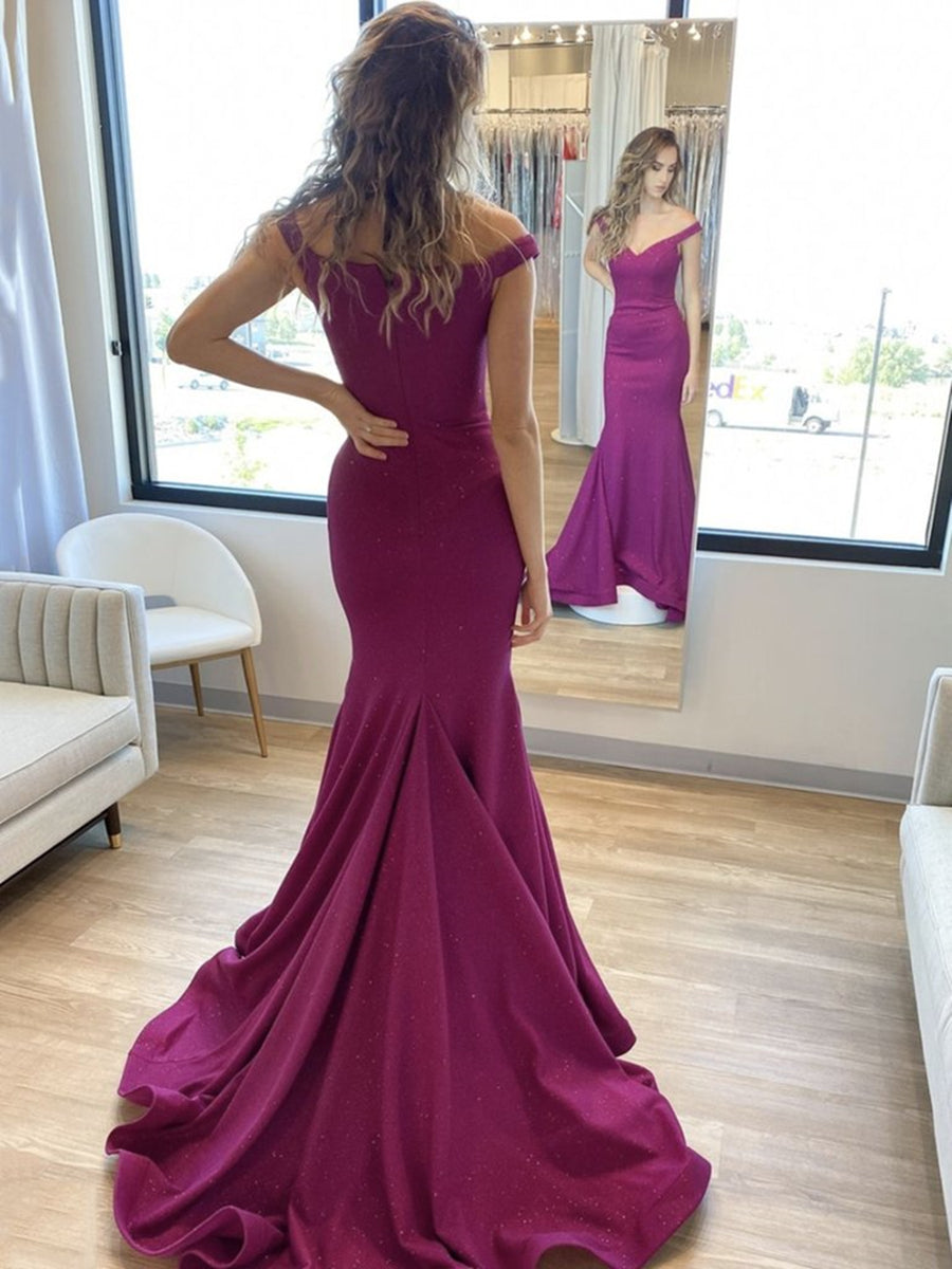Elegant Long Mermaid Off The Shoulder Satin Graduation Prom Dresses