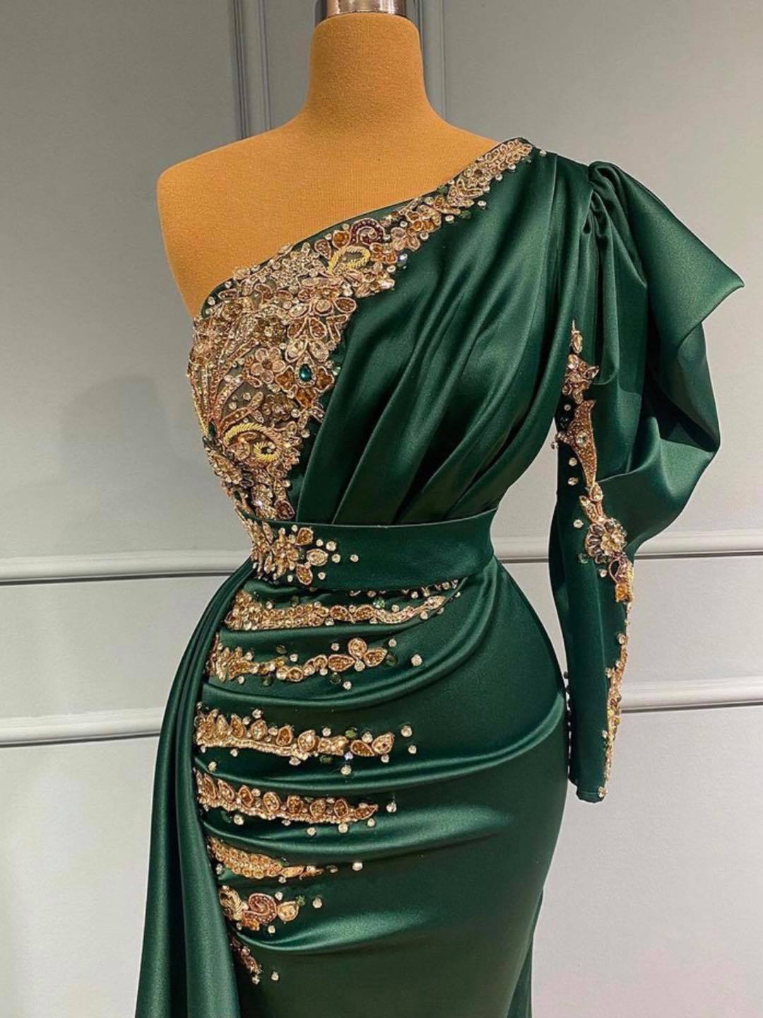 Elegant Long Mermaid One Shoulder Dark Green Prom Dress BIZTUNNEL Elegant Long Mermaid One Shoulder Dark Green Prom Dress BIZTUNNEL