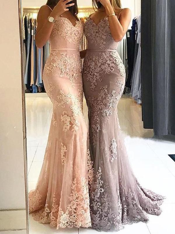 Elegant Long Mermaid Sweetheart Spaghetti-Straps Lace Appliques Prom Dress Elegant Long Mermaid Sweetheart Spaghetti-Straps Lace Appliques Prom Dress