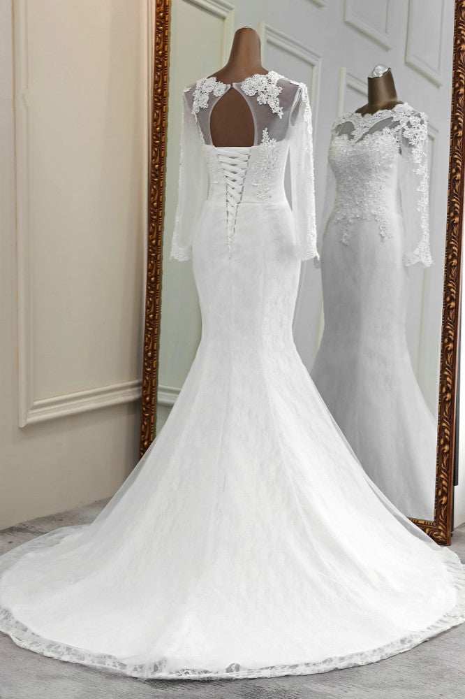 Look Glamorous in a Jewel Mermaid Long Wedding Dress with Tulle Lace