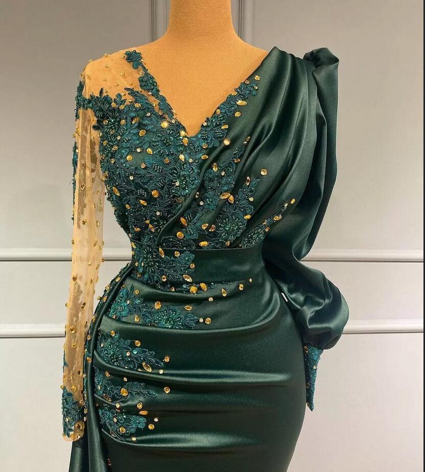 Elegant Long Mermaid V-Neck Satin Dark Green Prom Dress Elegant Long Mermaid V-Neck Satin Dark Green Prom Dress