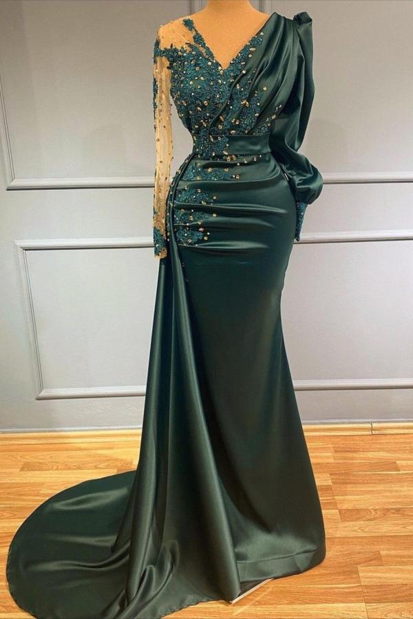 Elegant Long Mermaid V-neck Satin Dark Green Prom Dress Elegant Long Mermaid V-neck Satin Dark Green Prom Dress