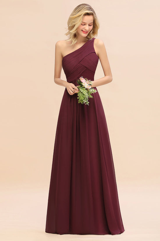 Elegant Long One Shoulder Chiffon Bridesmaid Dress-BIZTUNNEL