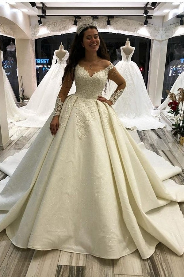 Elegant Long Princess Sweetheart Satin Wedding Dress with Sleeves Elegant Long Princess Sweetheart Satin Wedding Dress with Sleeves