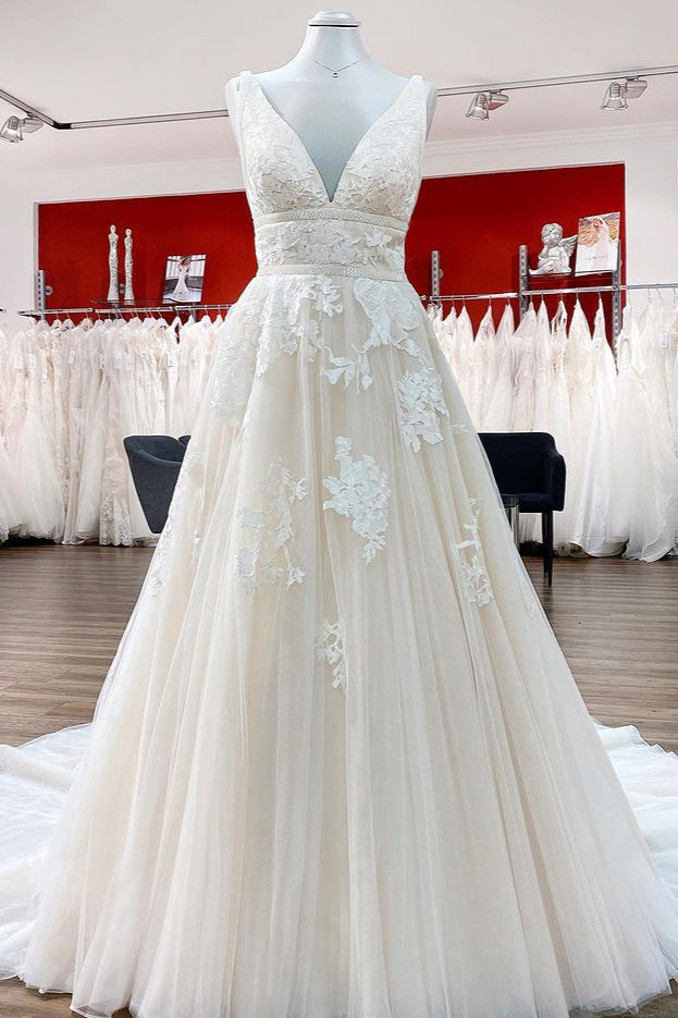 backless princess wedding dresses Backless Lace Tulle Beach Wedding Dress Fashion Bridal Gown TN205 US8 / Ivory
