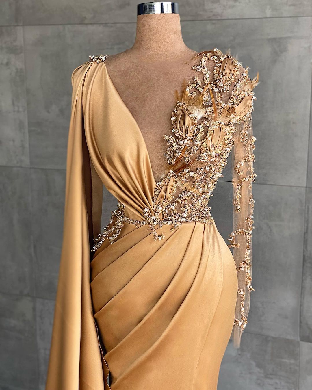 Elegant Long Sleeves Mermaid V-Neck Satin Prom Dress with Slit Elegant Long Sleeves Mermaid V-Neck Satin Prom Dress with Slit