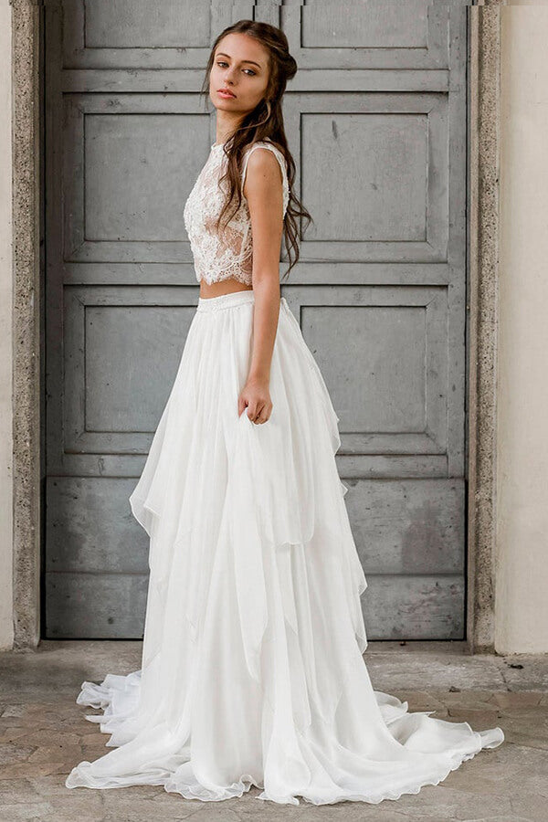 elegant chiffon wedding dresses Minimalist Elegant Chiffon Wedding Dress with Short Sleeves