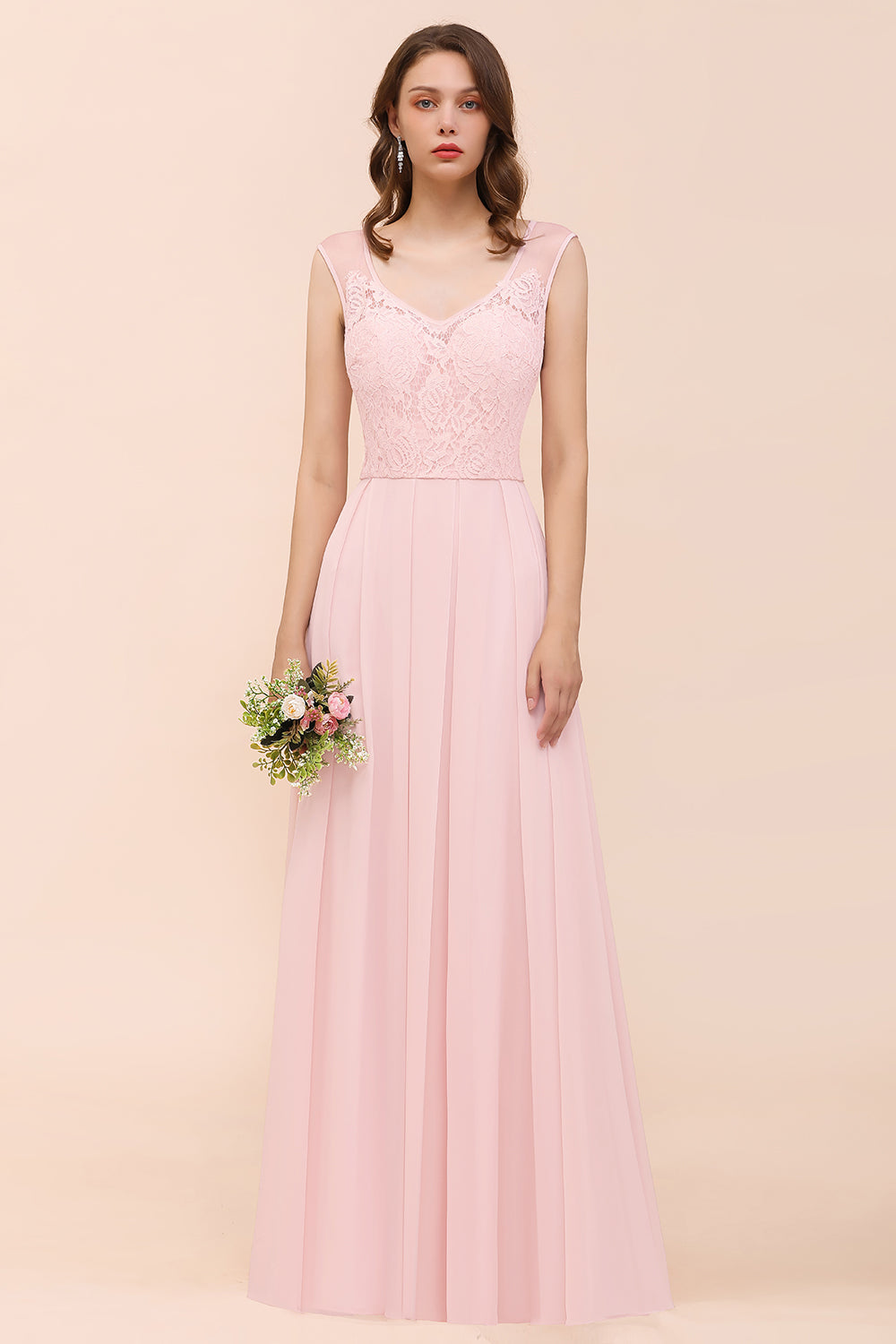 Elegant Pink Long A-line Sweetheart Lace Chiffon Bridesmaid Dress BIZTUNNEL Elegant Pink Long A-line Sweetheart Lace Chiffon Bridesmaid Dress BIZTUNNEL